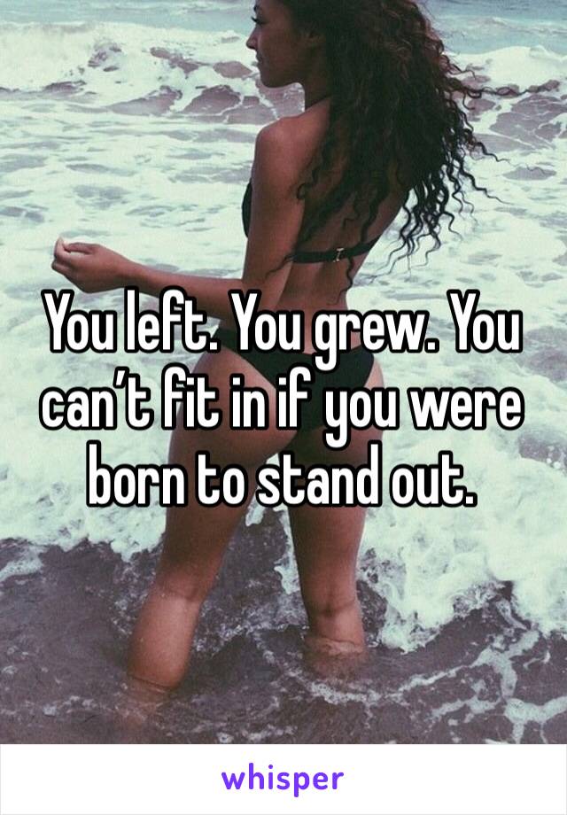 You left. You grew. You can’t fit in if you were born to stand out. 