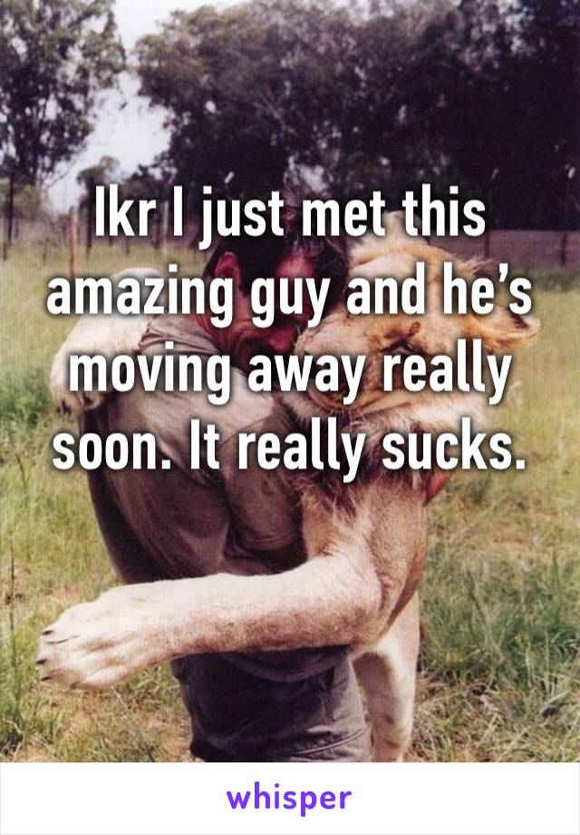 Ikr I just met this amazing guy and he’s moving away really soon. It really sucks.
