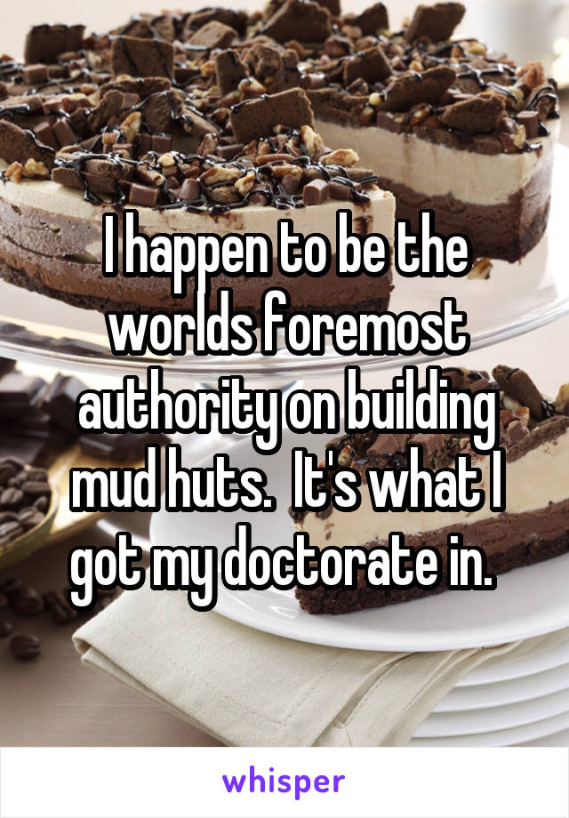 I happen to be the worlds foremost authority on building mud huts.  It's what I got my doctorate in. 