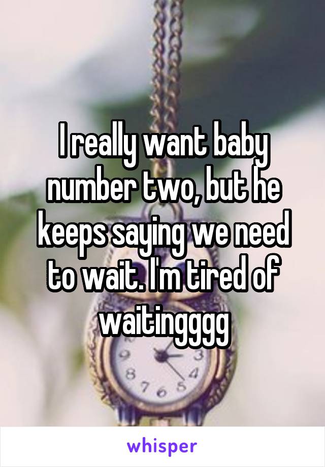 I really want baby number two, but he keeps saying we need to wait. I'm tired of waitingggg