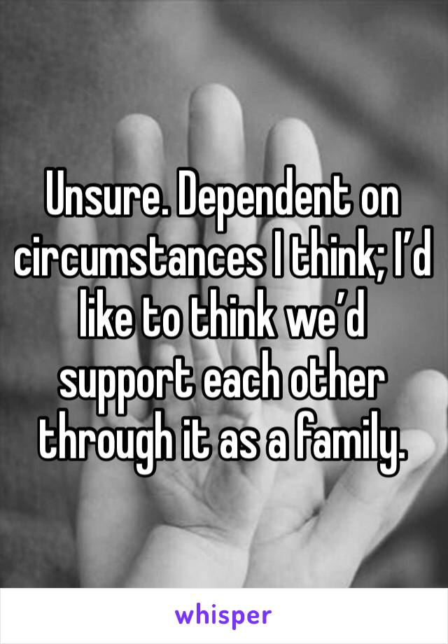 Unsure. Dependent on circumstances I think; I’d like to think we’d support each other through it as a family.