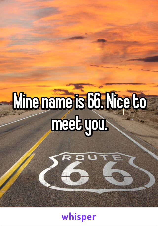 Mine name is 66. Nice to meet you.