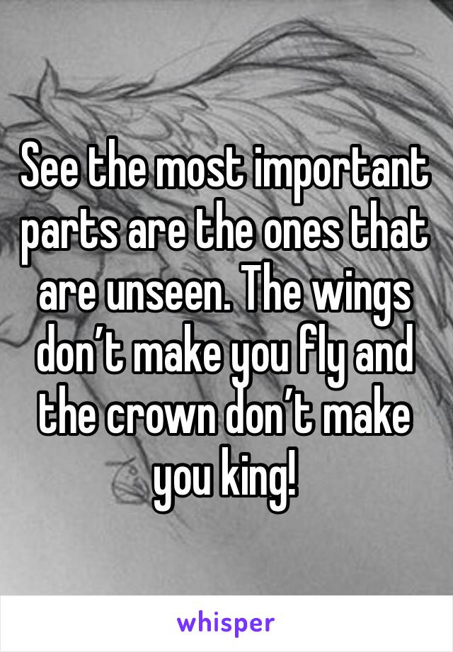 See the most important parts are the ones that are unseen. The wings don’t make you fly and the crown don’t make you king!