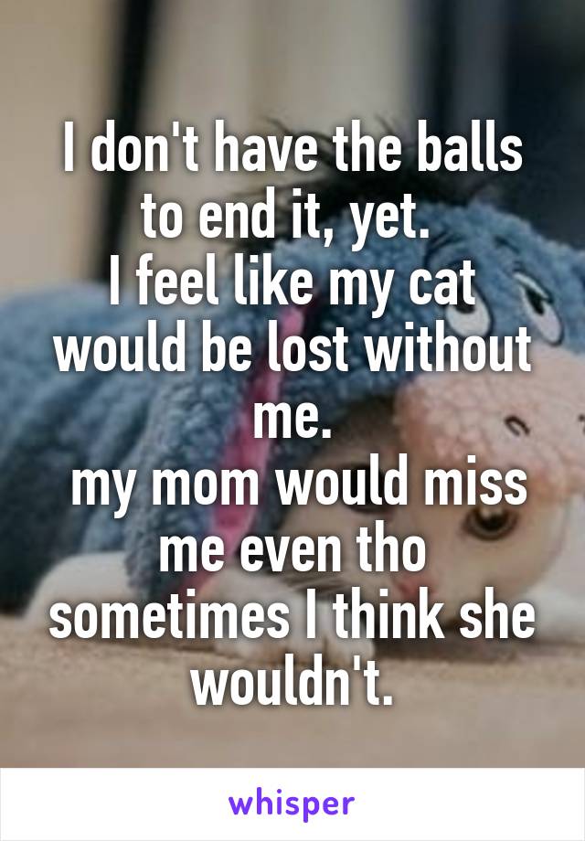 I don't have the balls to end it, yet. 
I feel like my cat would be lost without me.
 my mom would miss me even tho sometimes I think she wouldn't.