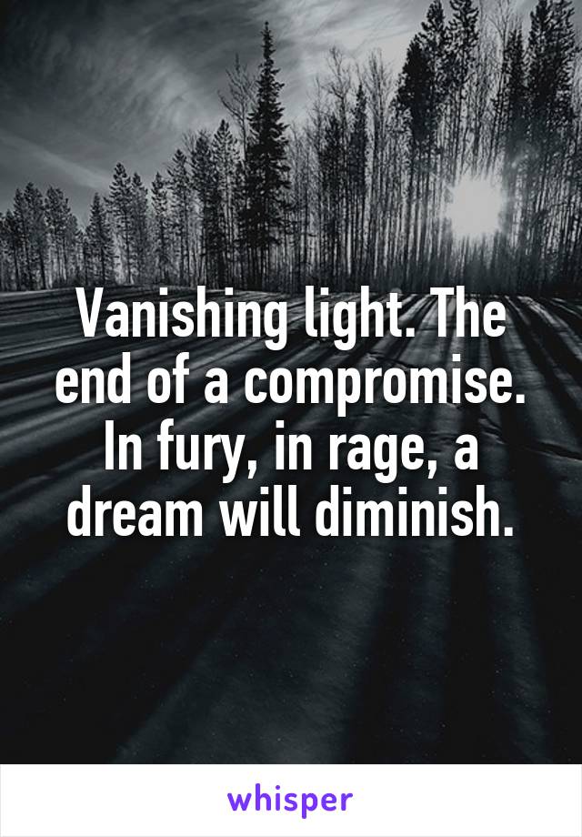 Vanishing light. The end of a compromise. In fury, in rage, a dream will diminish.