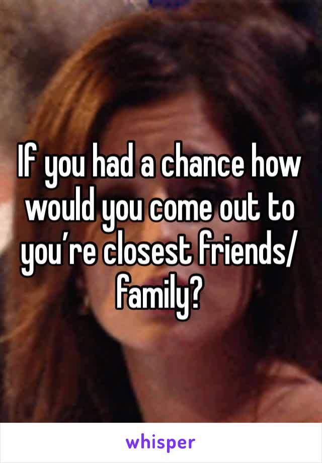 If you had a chance how would you come out to you’re closest friends/ family?