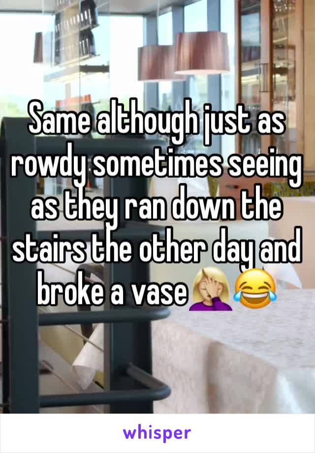 Same although just as rowdy sometimes seeing as they ran down the stairs the other day and broke a vase🤦🏼‍♀️😂