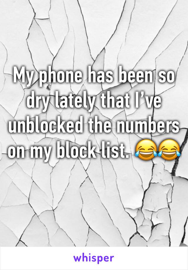My phone has been so dry lately that I’ve unblocked the numbers on my block list. 😂😂