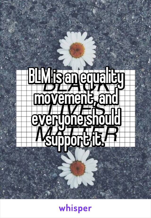 BLM is an equality movement, and everyone should support it. 