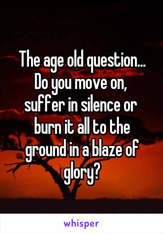 The age old question...
Do you move on, 
suffer in silence or 
burn it all to the ground in a blaze of glory?