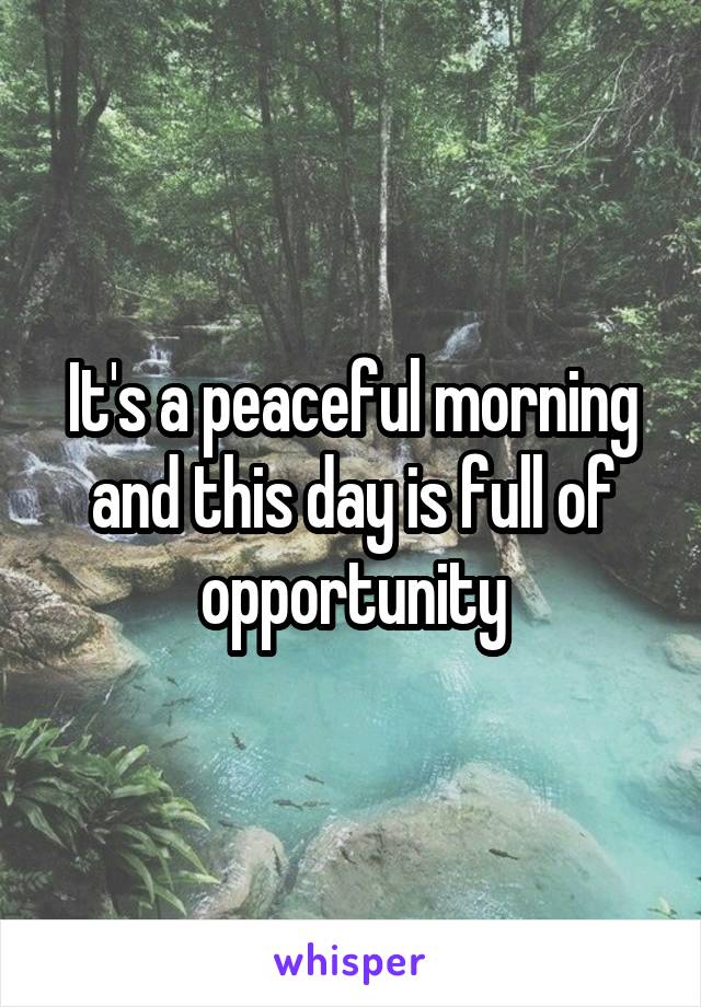 It's a peaceful morning and this day is full of opportunity