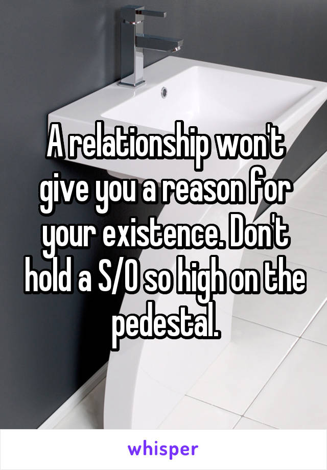 A relationship won't give you a reason for your existence. Don't hold a S/O so high on the pedestal.