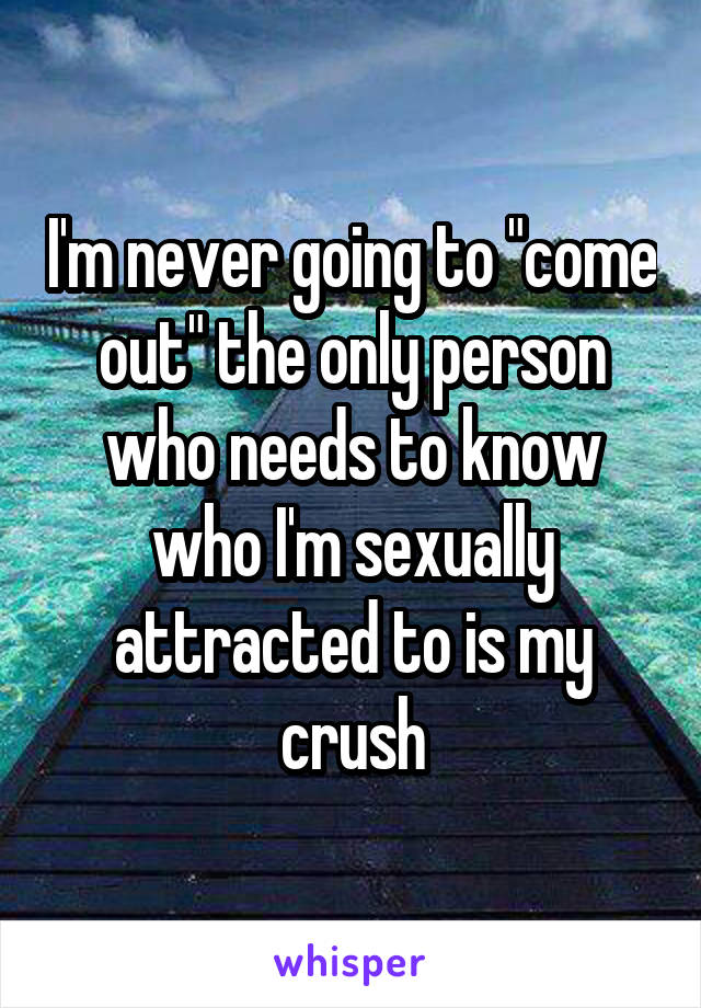 I'm never going to "come out" the only person who needs to know who I'm sexually attracted to is my crush
