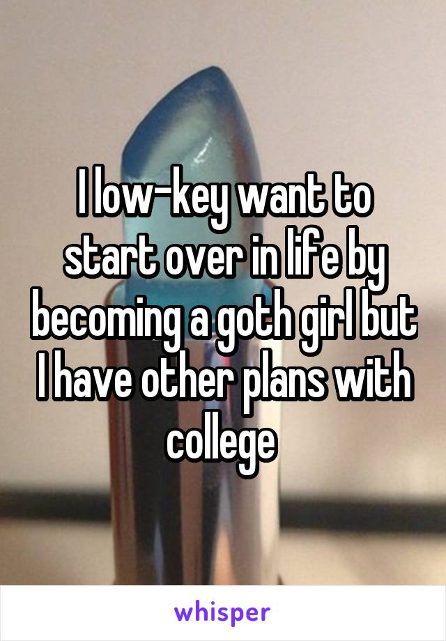 I low-key want to start over in life by becoming a goth girl but I have other plans with college 