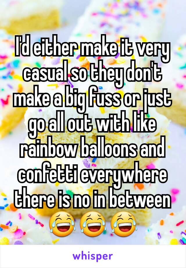 I'd either make it very casual so they don't make a big fuss or just go all out with like rainbow balloons and confetti everywhere there is no in between 😂😂😂