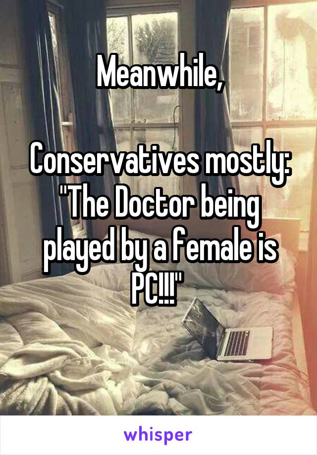 Meanwhile,

Conservatives mostly: "The Doctor being played by a female is PC!!!" 

