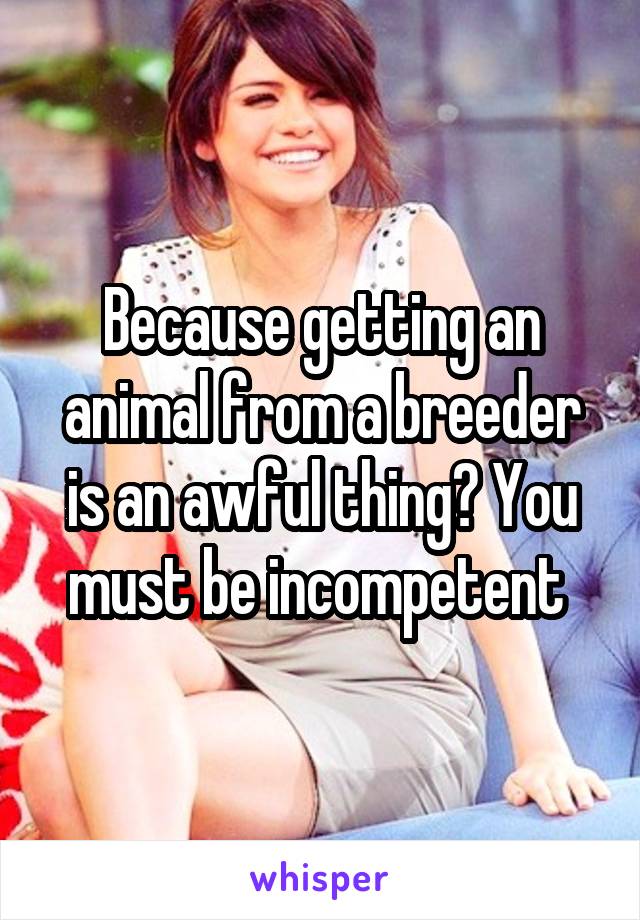 Because getting an animal from a breeder is an awful thing? You must be incompetent 