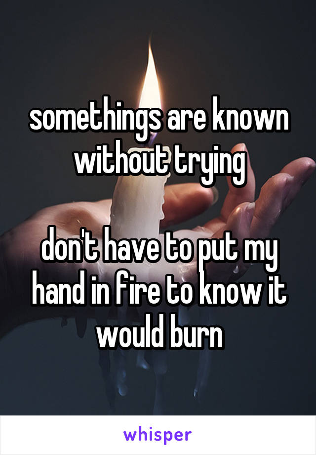 somethings are known without trying

don't have to put my hand in fire to know it would burn