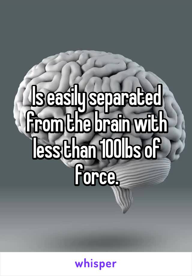 Is easily separated from the brain with less than 100lbs of force.