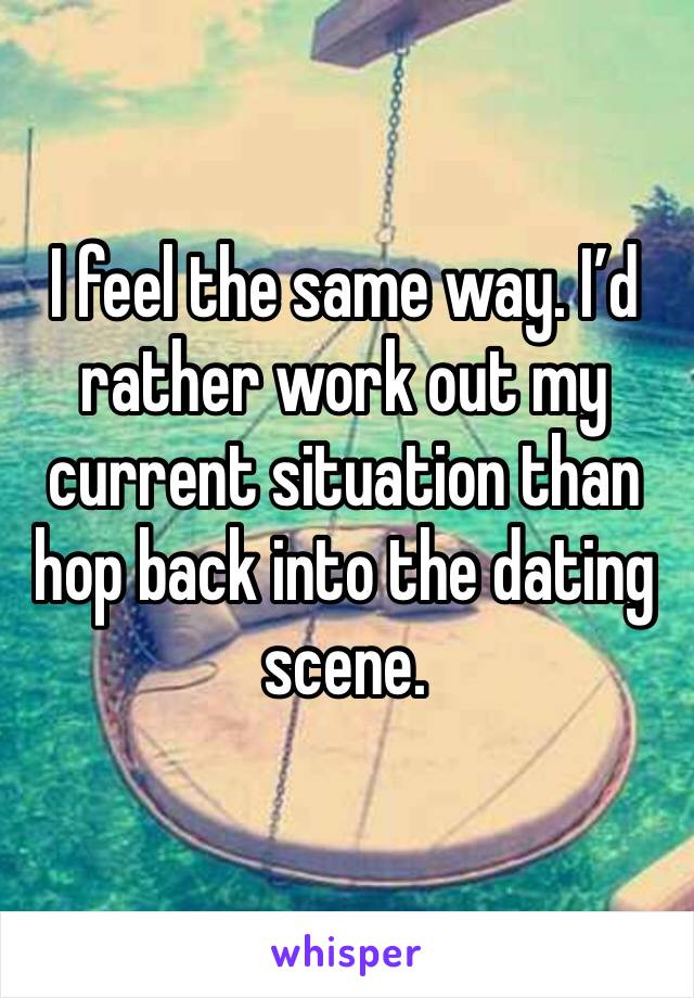 I feel the same way. I’d rather work out my current situation than hop back into the dating scene. 