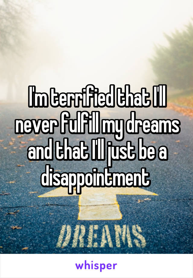 I'm terrified that I'll never fulfill my dreams and that I'll just be a disappointment 