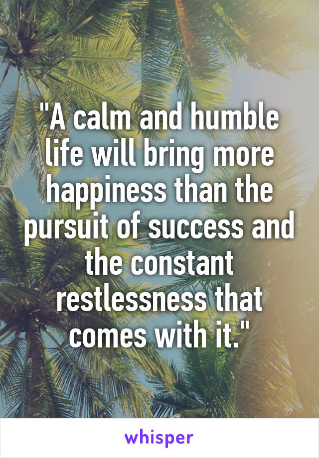 "A calm and humble life will bring more happiness than the pursuit of success and the constant restlessness that comes with it."