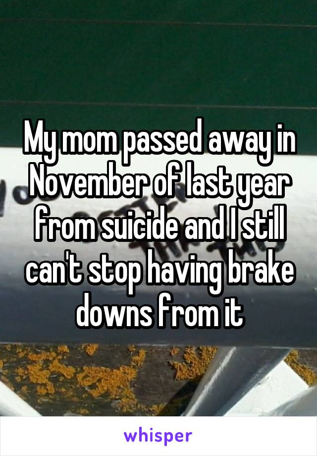 My mom passed away in November of last year from suicide and I still can't stop having brake downs from it