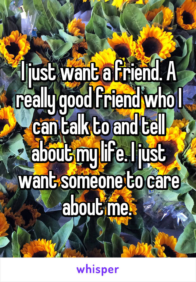 I just want a friend. A really good friend who I can talk to and tell about my life. I just want someone to care about me. 
