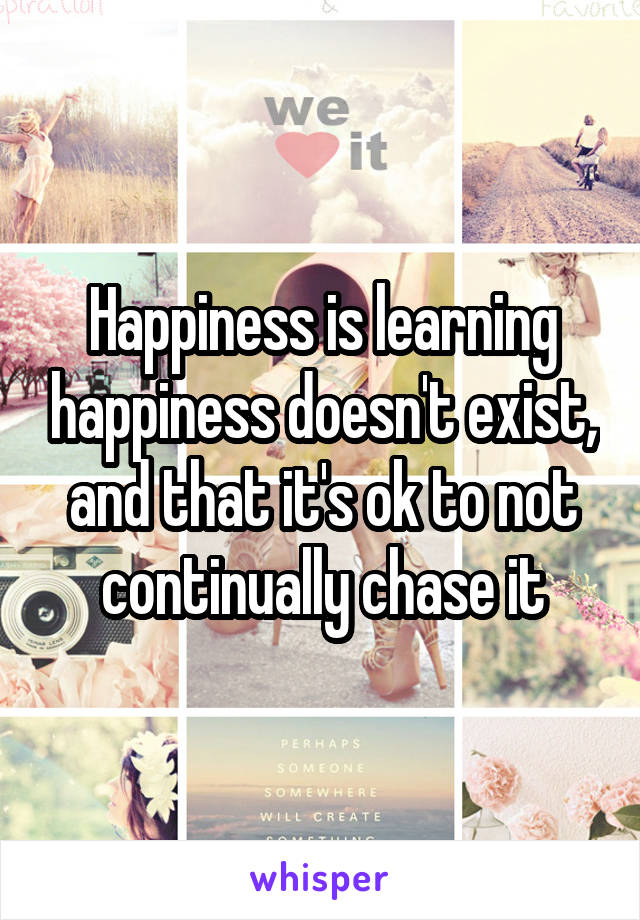Happiness is learning happiness doesn't exist, and that it's ok to not continually chase it