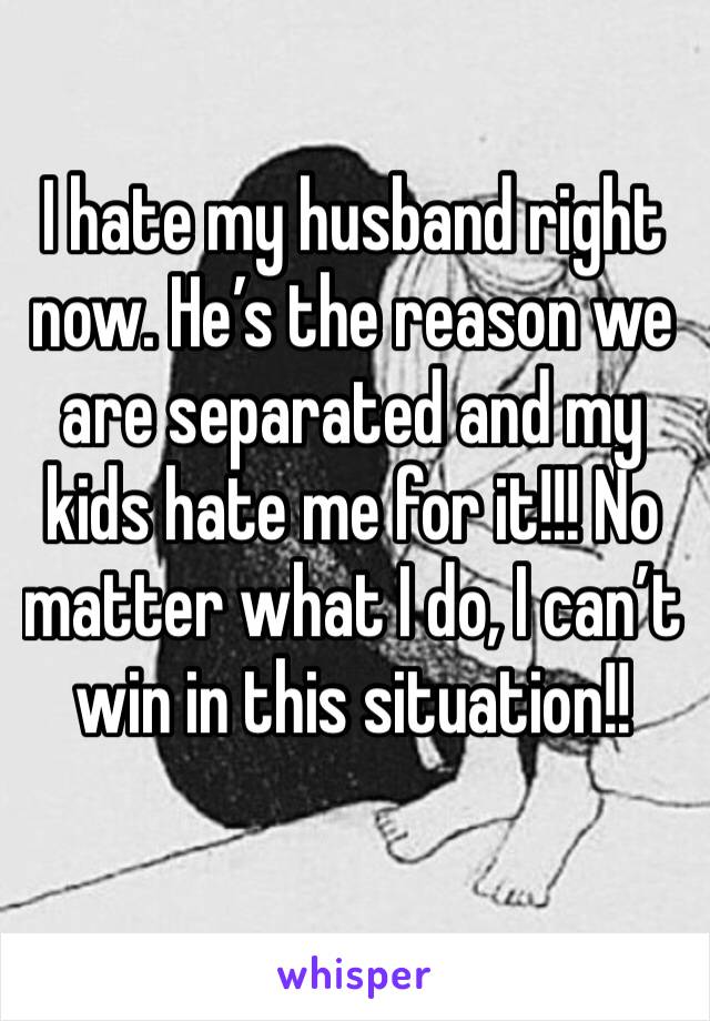 I hate my husband right now. He’s the reason we are separated and my kids hate me for it!!! No matter what I do, I can’t win in this situation!! 