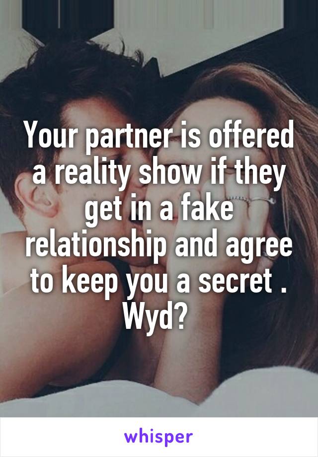 Your partner is offered a reality show if they get in a fake relationship and agree to keep you a secret . Wyd? 