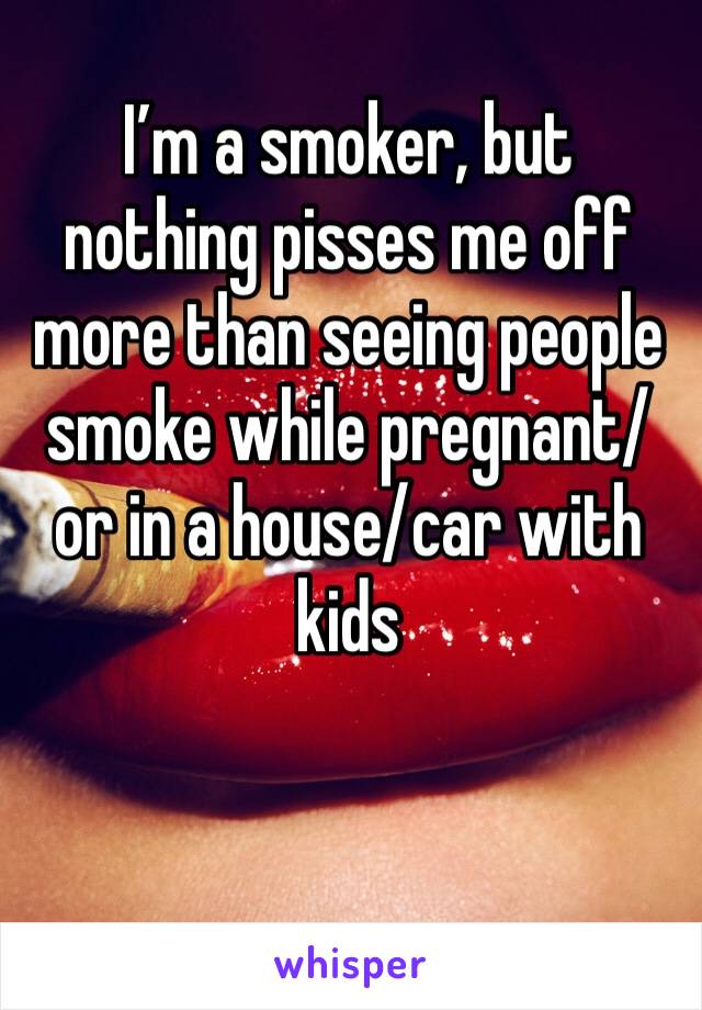 I’m a smoker, but nothing pisses me off more than seeing people smoke while pregnant/ or in a house/car with kids