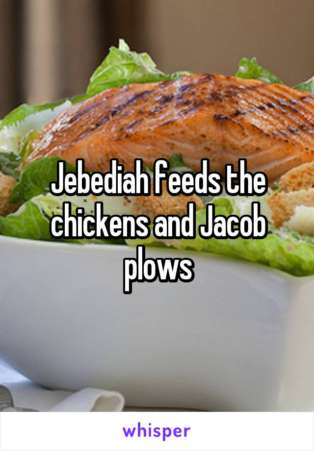 Jebediah feeds the chickens and Jacob plows