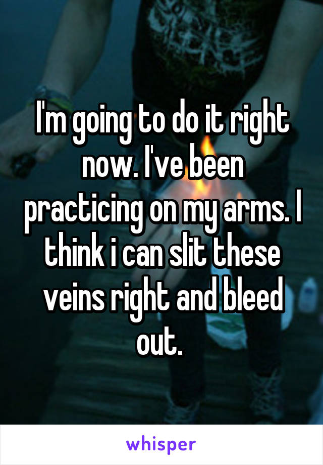 I'm going to do it right now. I've been practicing on my arms. I think i can slit these veins right and bleed out. 