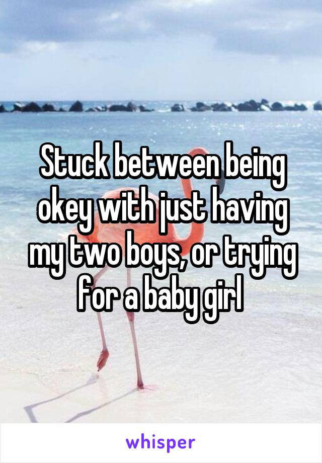 Stuck between being okey with just having my two boys, or trying for a baby girl 