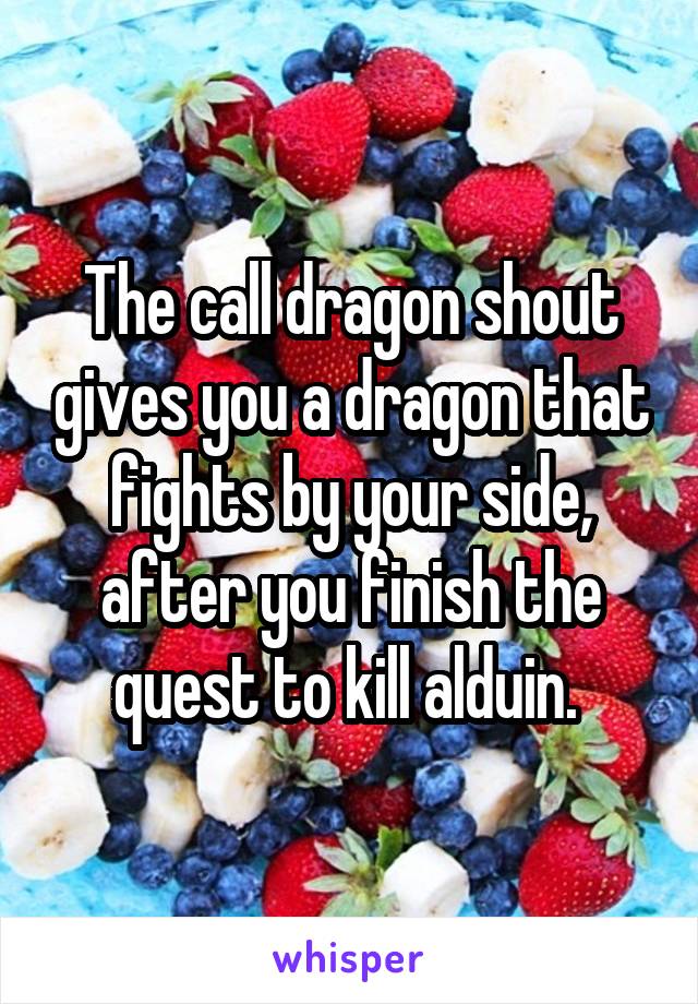 The call dragon shout gives you a dragon that fights by your side, after you finish the quest to kill alduin. 