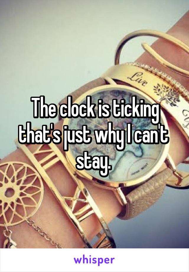 The clock is ticking that's just why I can't  stay. 