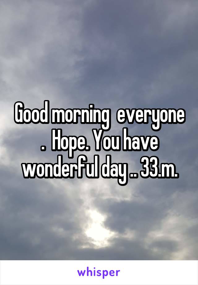 Good morning  everyone .  Hope. You have wonderful day .. 33.m.