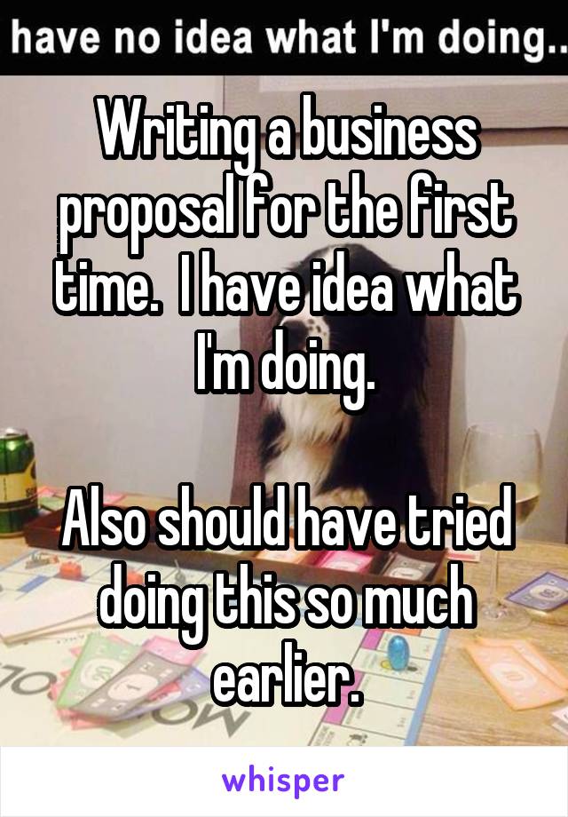 Writing a business proposal for the first time.  I have idea what I'm doing.

Also should have tried doing this so much earlier.