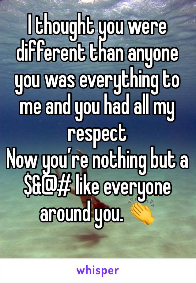 I thought you were different than anyone  you was everything to me and you had all my respect 
Now you’re nothing but a $&@# like everyone around you. 👏  