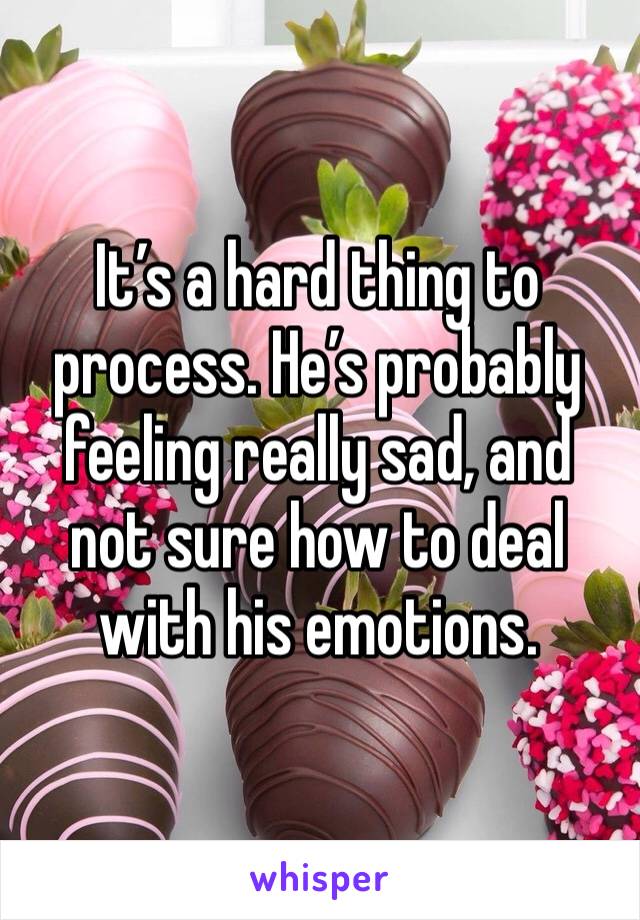 It’s a hard thing to process. He’s probably feeling really sad, and not sure how to deal with his emotions. 