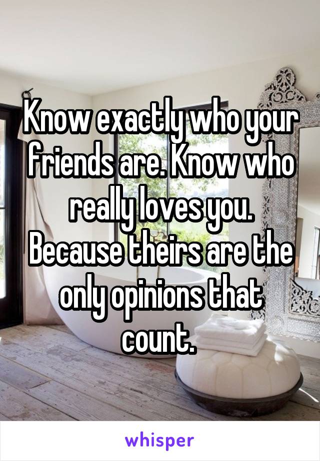 Know exactly who your friends are. Know who really loves you. Because theirs are the only opinions that count. 
