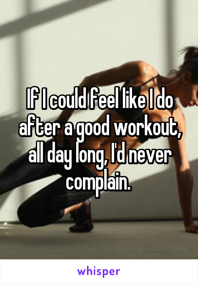 If I could feel like I do after a good workout, all day long, I'd never complain. 