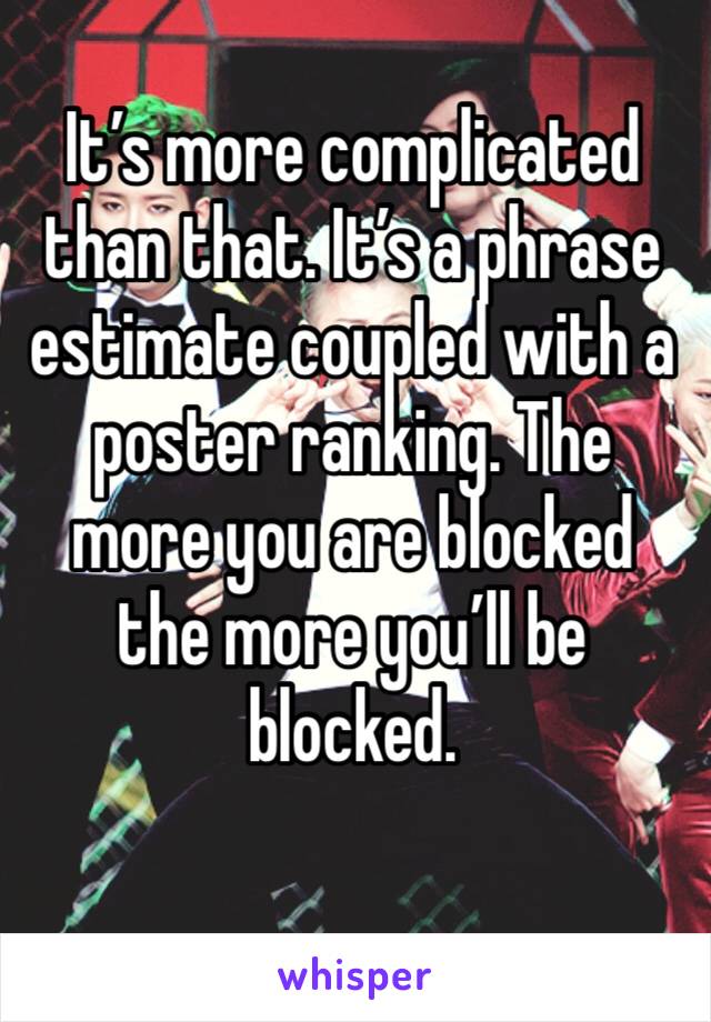 It’s more complicated than that. It’s a phrase estimate coupled with a poster ranking. The more you are blocked the more you’ll be blocked. 
