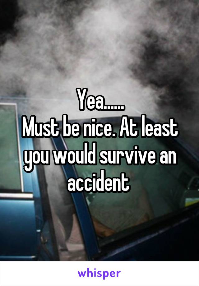 Yea......
Must be nice. At least you would survive an accident 