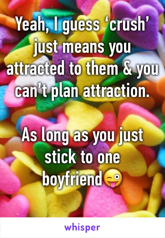 Yeah, I guess ‘crush’ just means you attracted to them & you can’t plan attraction.

As long as you just stick to one boyfriend😜