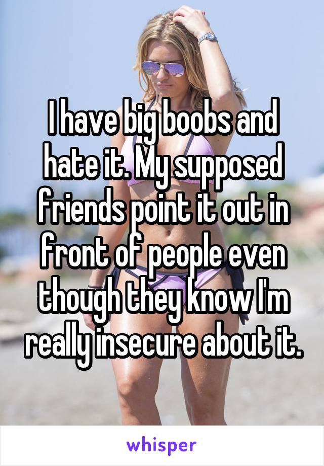 I have big boobs and hate it. My supposed friends point it out in front of people even though they know I'm really insecure about it.