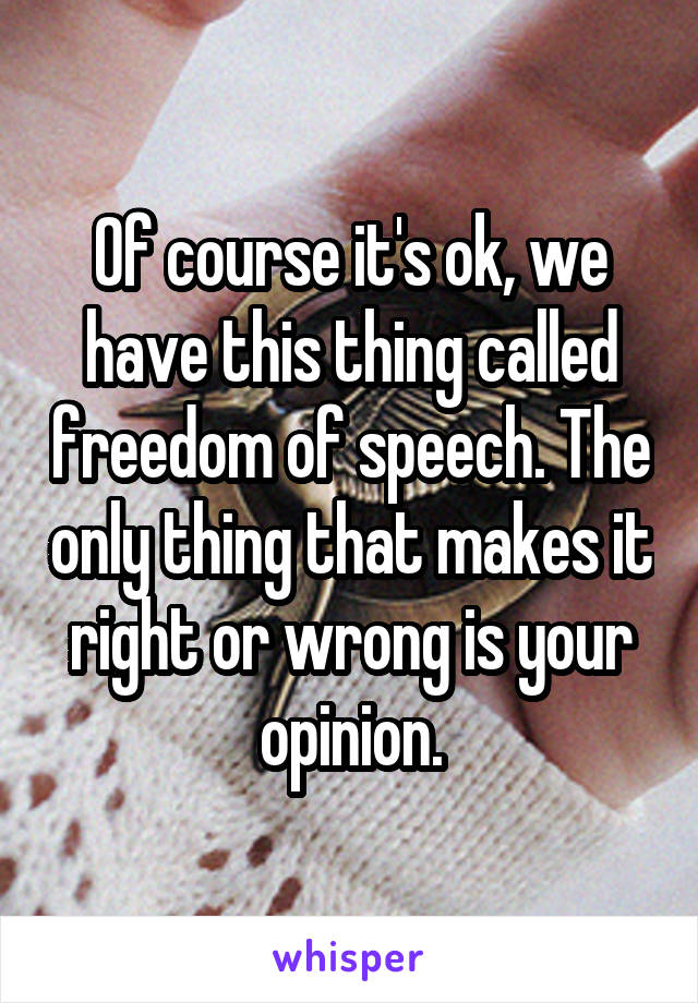 Of course it's ok, we have this thing called freedom of speech. The only thing that makes it right or wrong is your opinion.