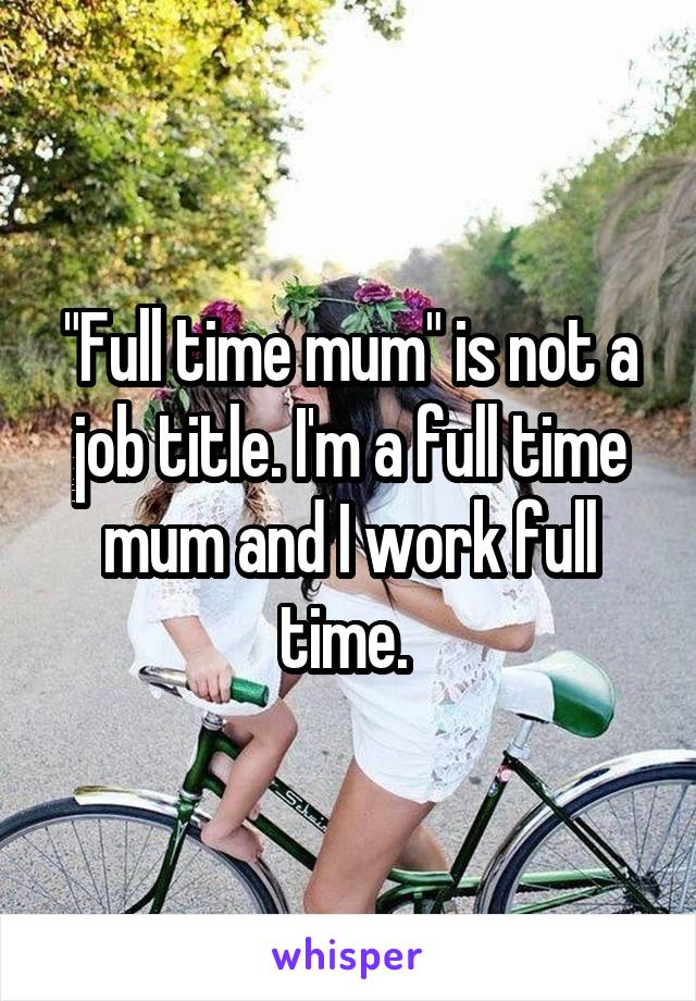 "Full time mum" is not a job title. I'm a full time mum and I work full time. 