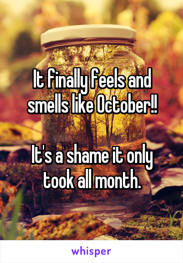 It finally feels and smells like October!!

It's a shame it only took all month.